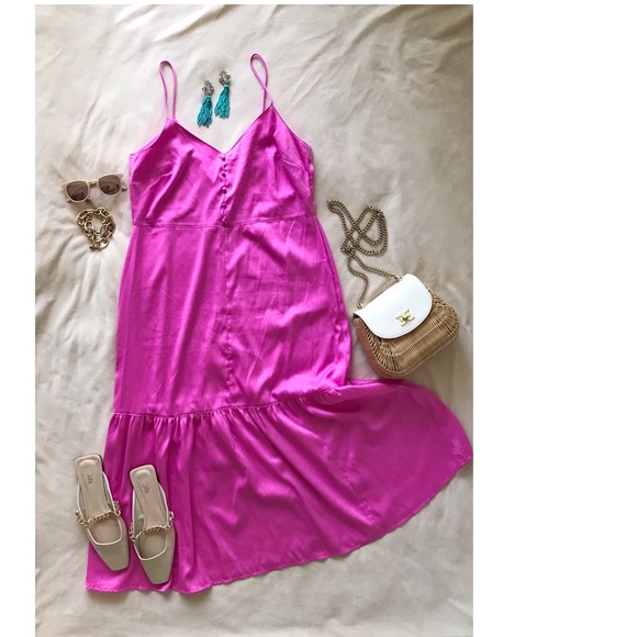 ASOS Satin Maxi/Midi Slip Dress in Pink - Picture 2 of 9